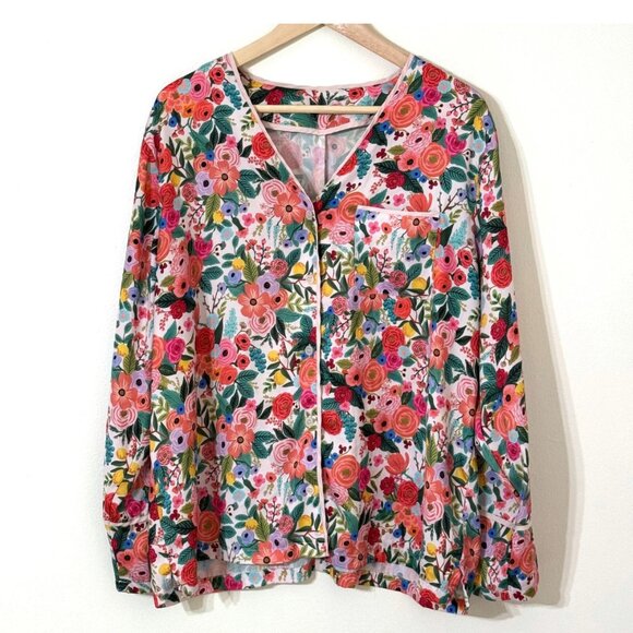 Summersalt x Rifle Paper Co Pajama Top Size Small Floral Satin Button Down - Picture 1 of 7